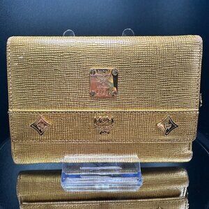 MCM Gold Leather Studded Tri-Fold Wallet- EUC